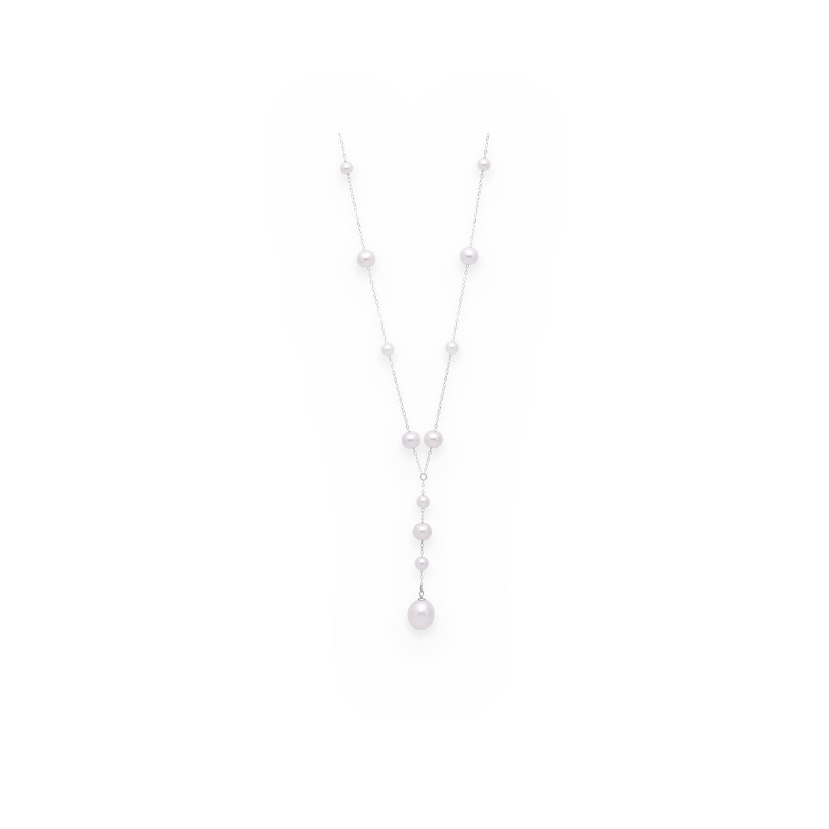 White gold freshwater pearl station Y-drop necklace with pearl pendant