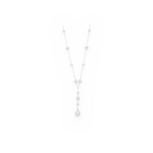 White gold freshwater pearl station Y-drop necklace with pearl pendant