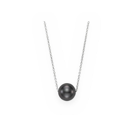 White gold necklace with a single black Tahitian pearl pendant