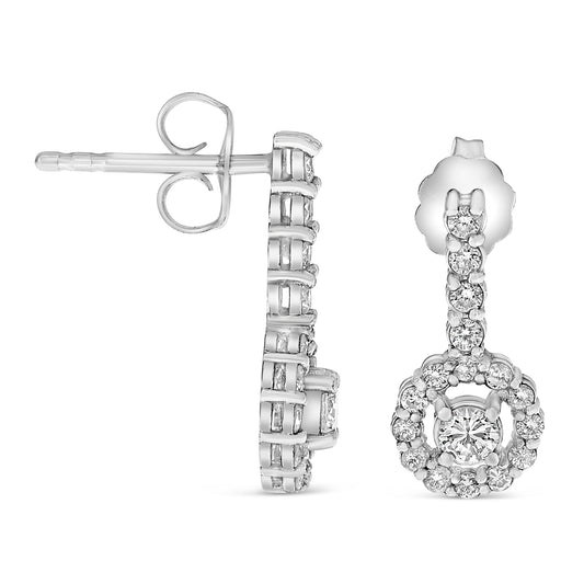14K White Gold Round Diamond Earrings