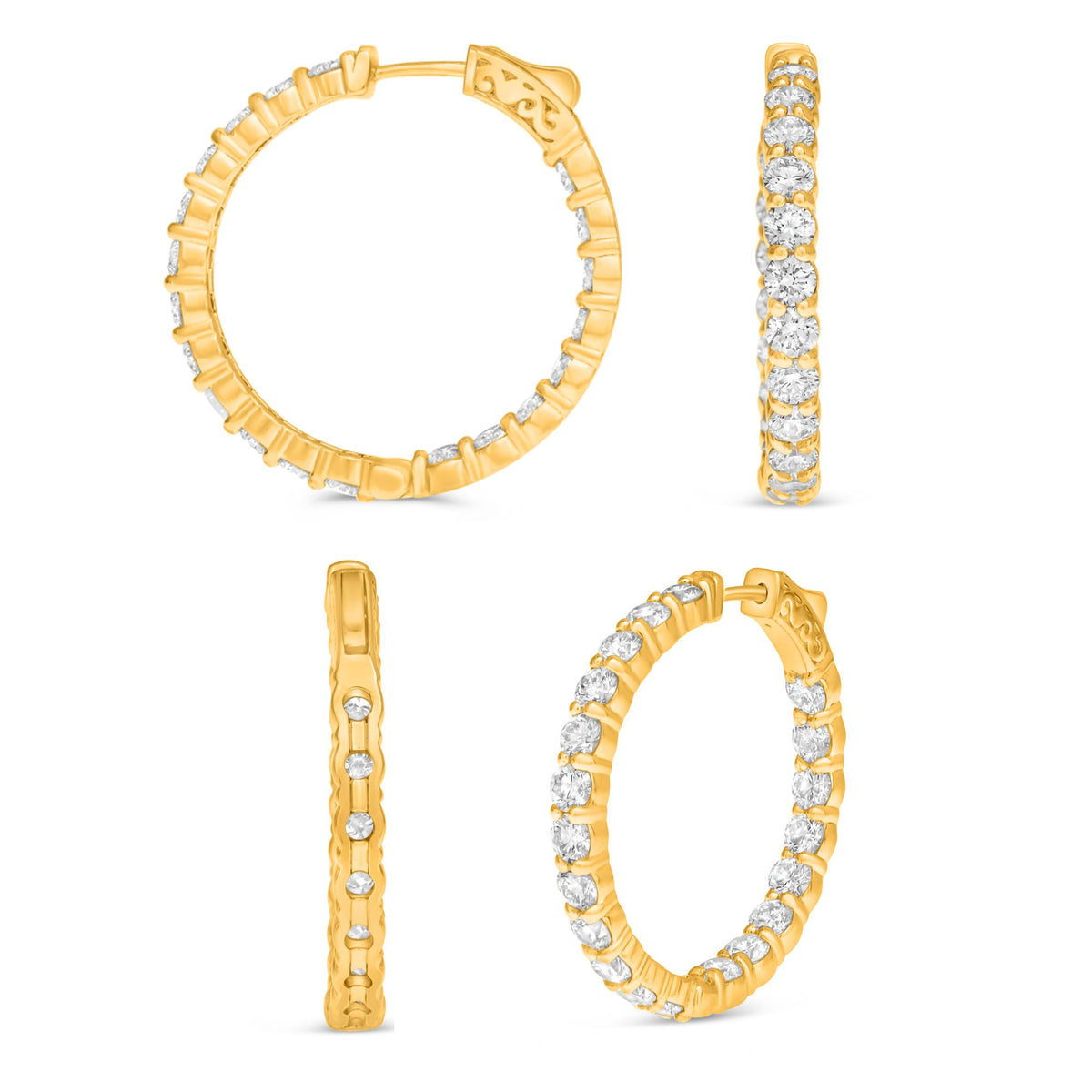 14K Yellow Gold Round Diamond Earrings