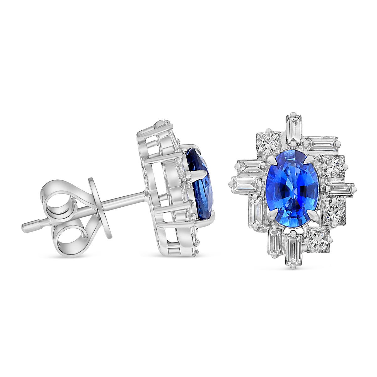 14K White Gold Oval Sapphire Earrings
