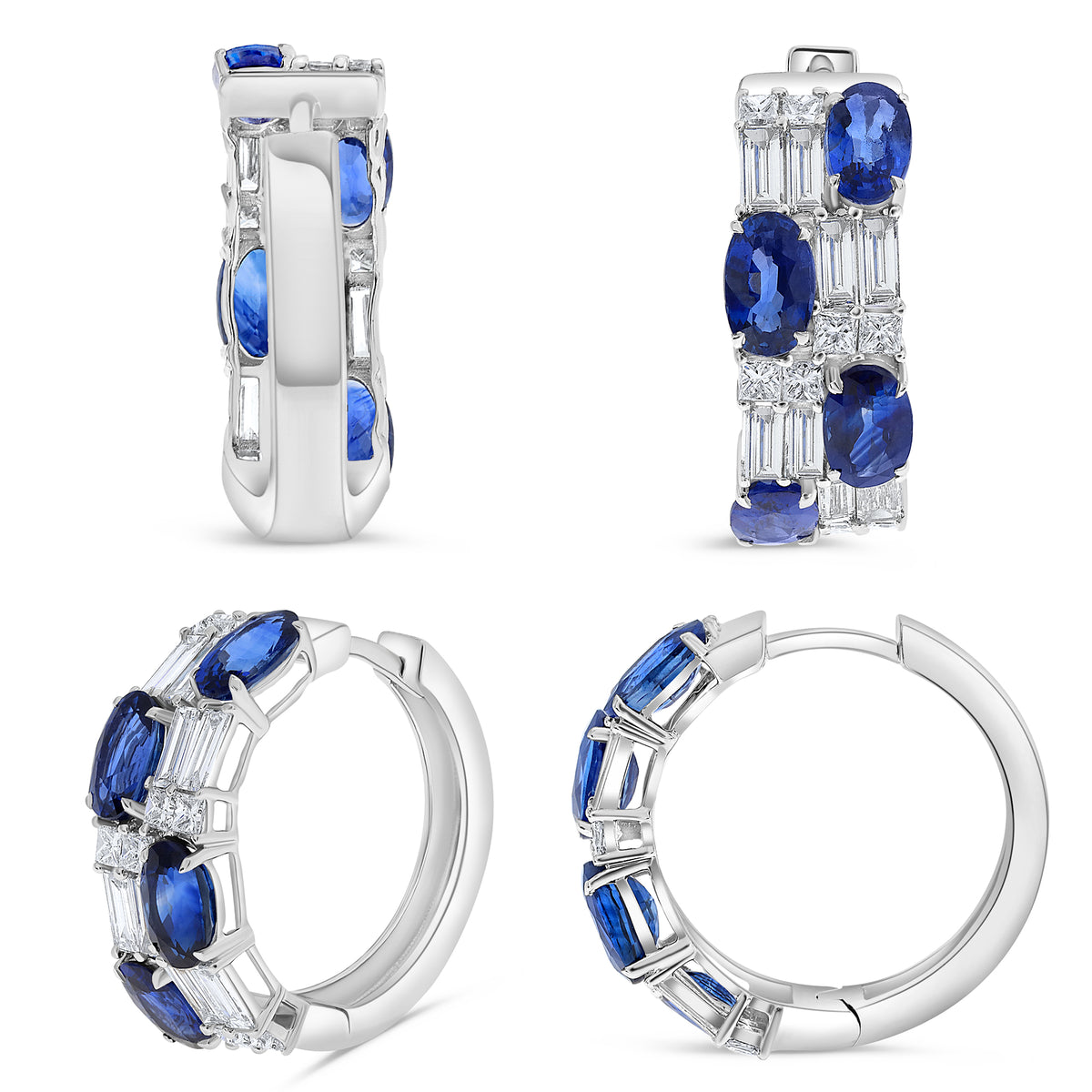 14K White Gold Oval Sapphire Earrings