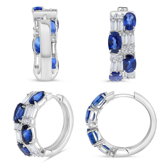 14K White Gold Oval Sapphire Earrings