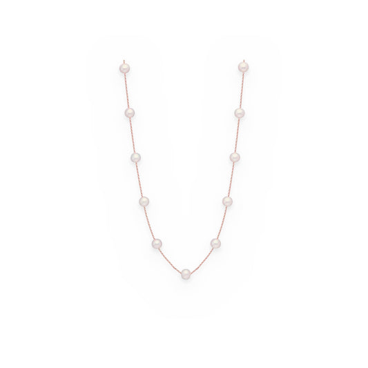 Rose gold freshwater pearl station necklace in a U-shape