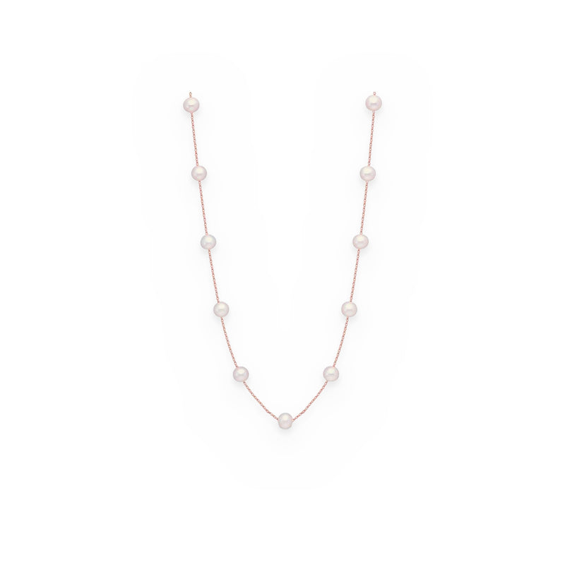 Rose gold freshwater pearl station necklace in a U-shape