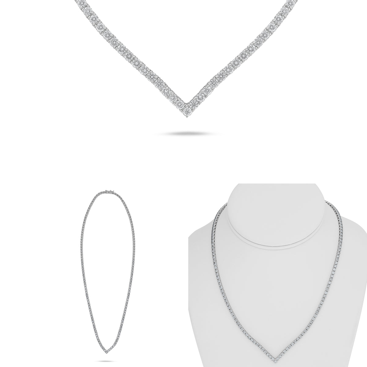 14K White Gold Round Diamond Necklace