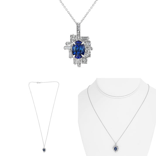 14K White Gold Oval Sapphire Necklace