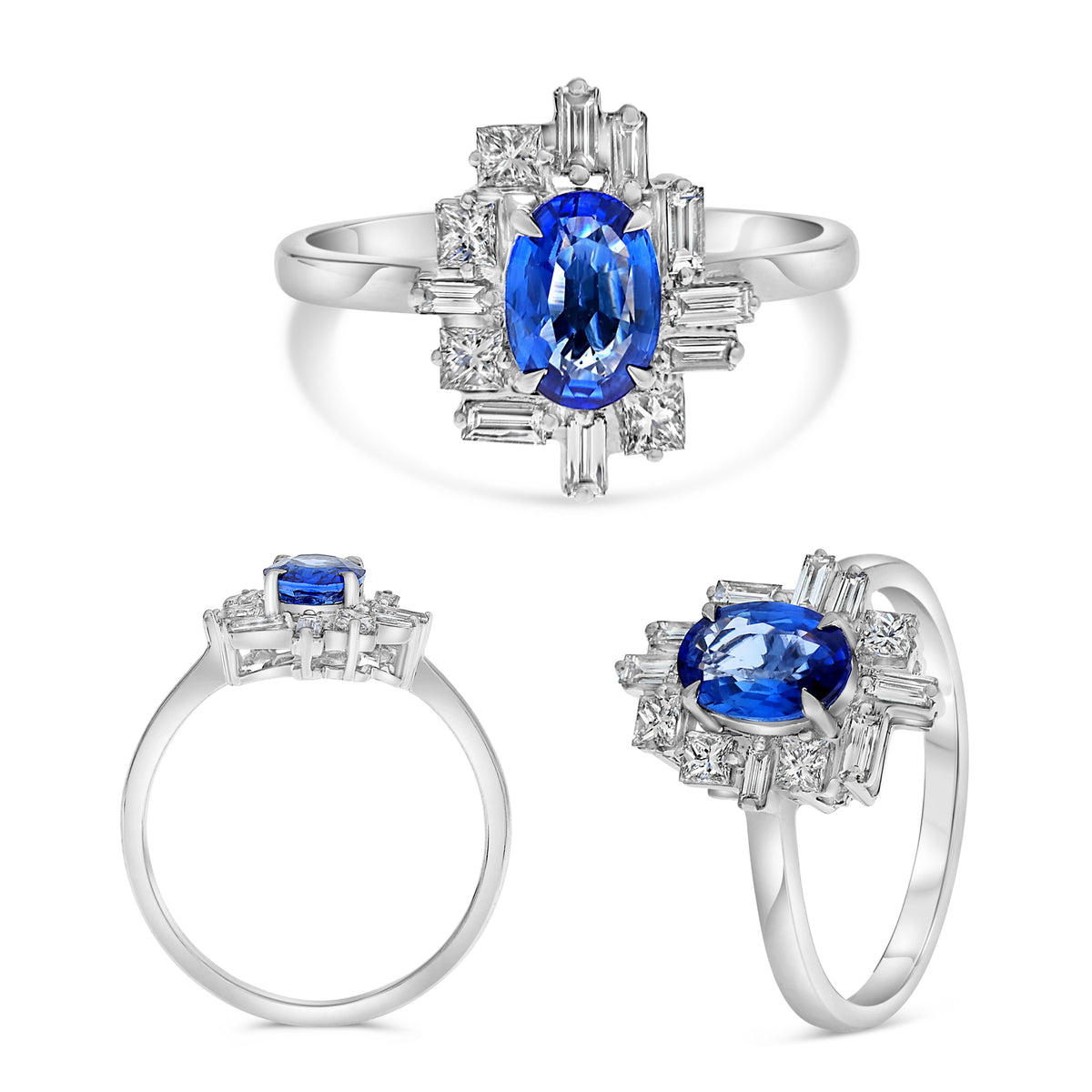 14K White Gold Oval Sapphire Ring