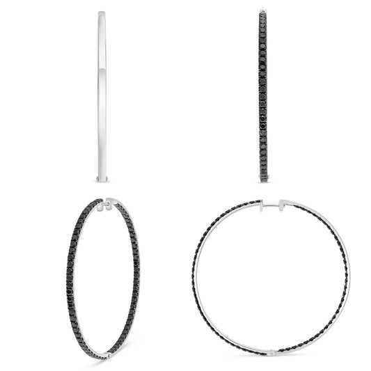 14K White Gold Round Black Diamond Earrings