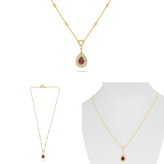 14K Yellow Gold Pear Ruby Double Necklace