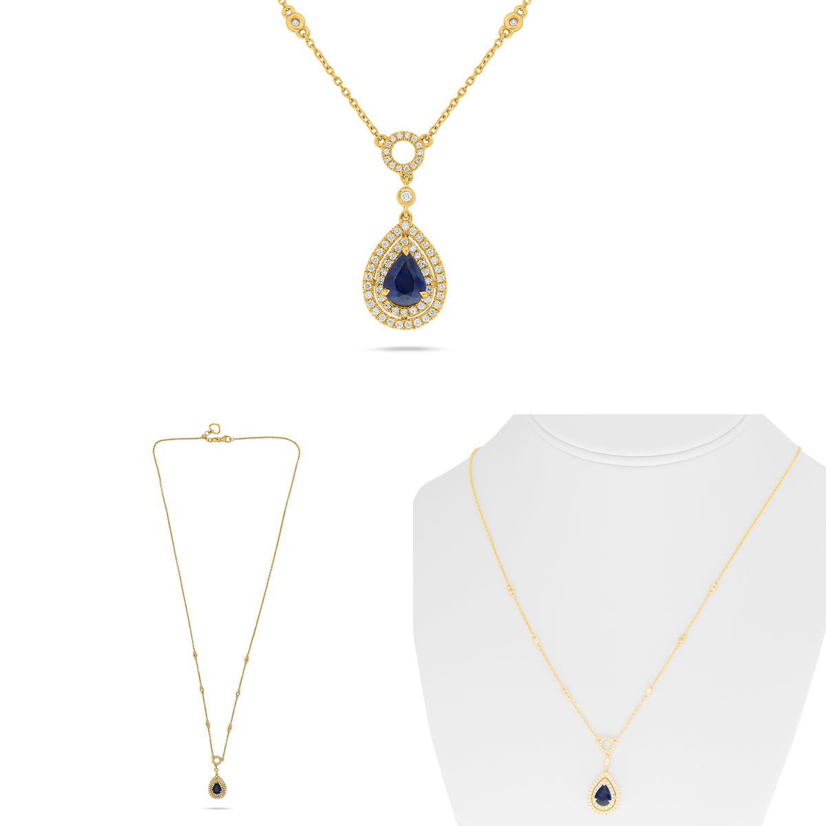 14K Yellow Gold Pear Sapphire Double Necklace