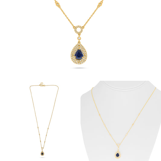 14K Yellow Gold Pear Sapphire Double Necklace