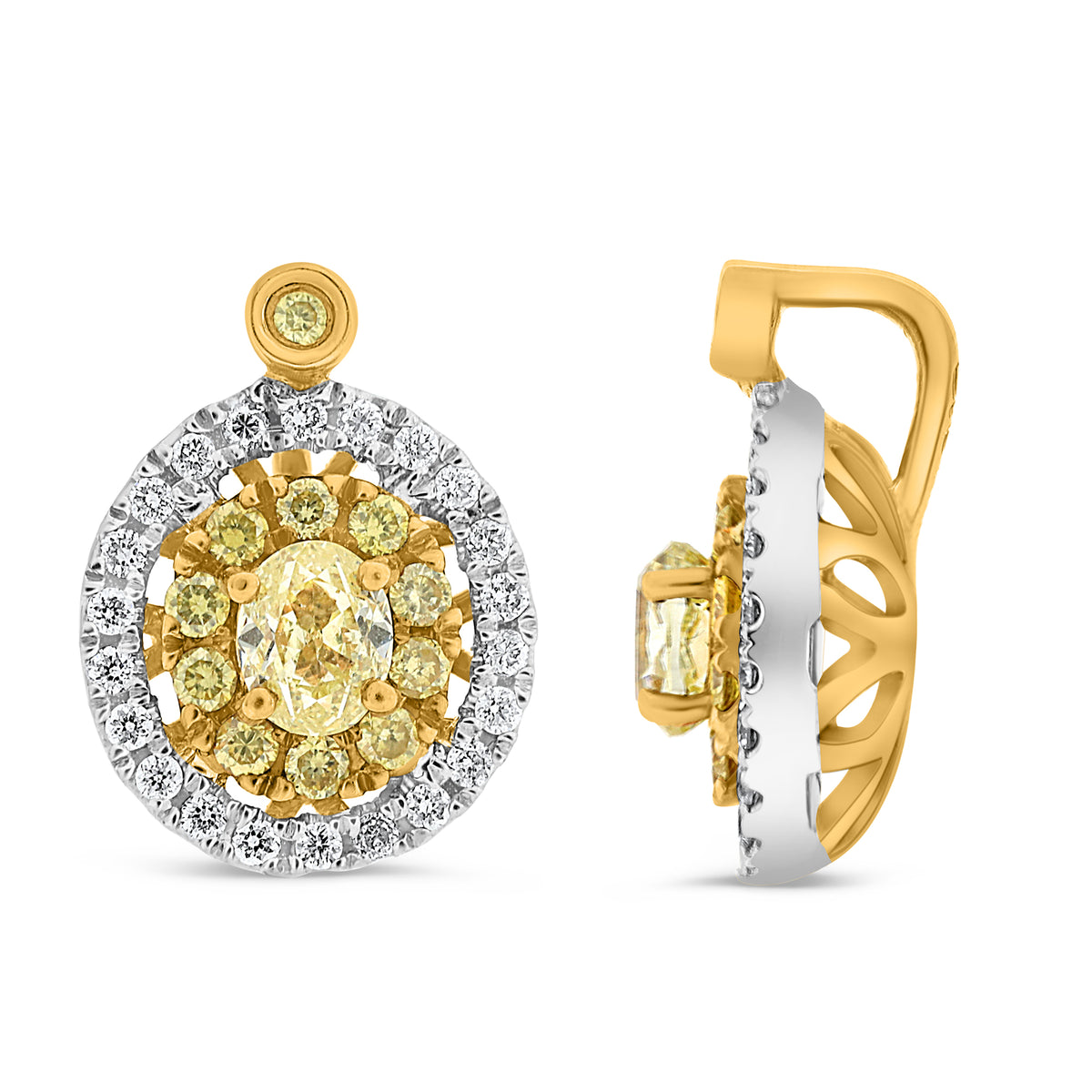 18K White & Yellow Gold Oval Fancy Yellow Diamond Double Pendant