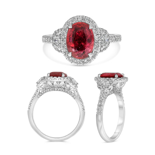 Platinum Oval Ruby Halo Ring