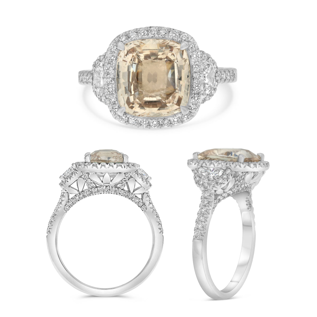 Platinum Cushion Orange Sapphire Halo Ring