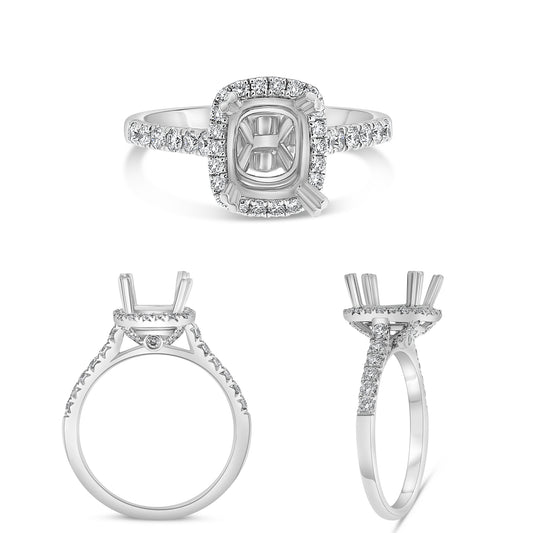 14K White Gold Cushion Diamond Halo Ring