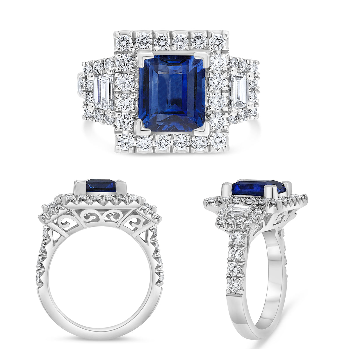 Platinum Emerald Cut Sapphire Halo Ring