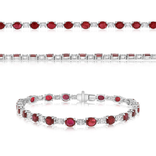 14K White Gold Oval Ruby Bracelet