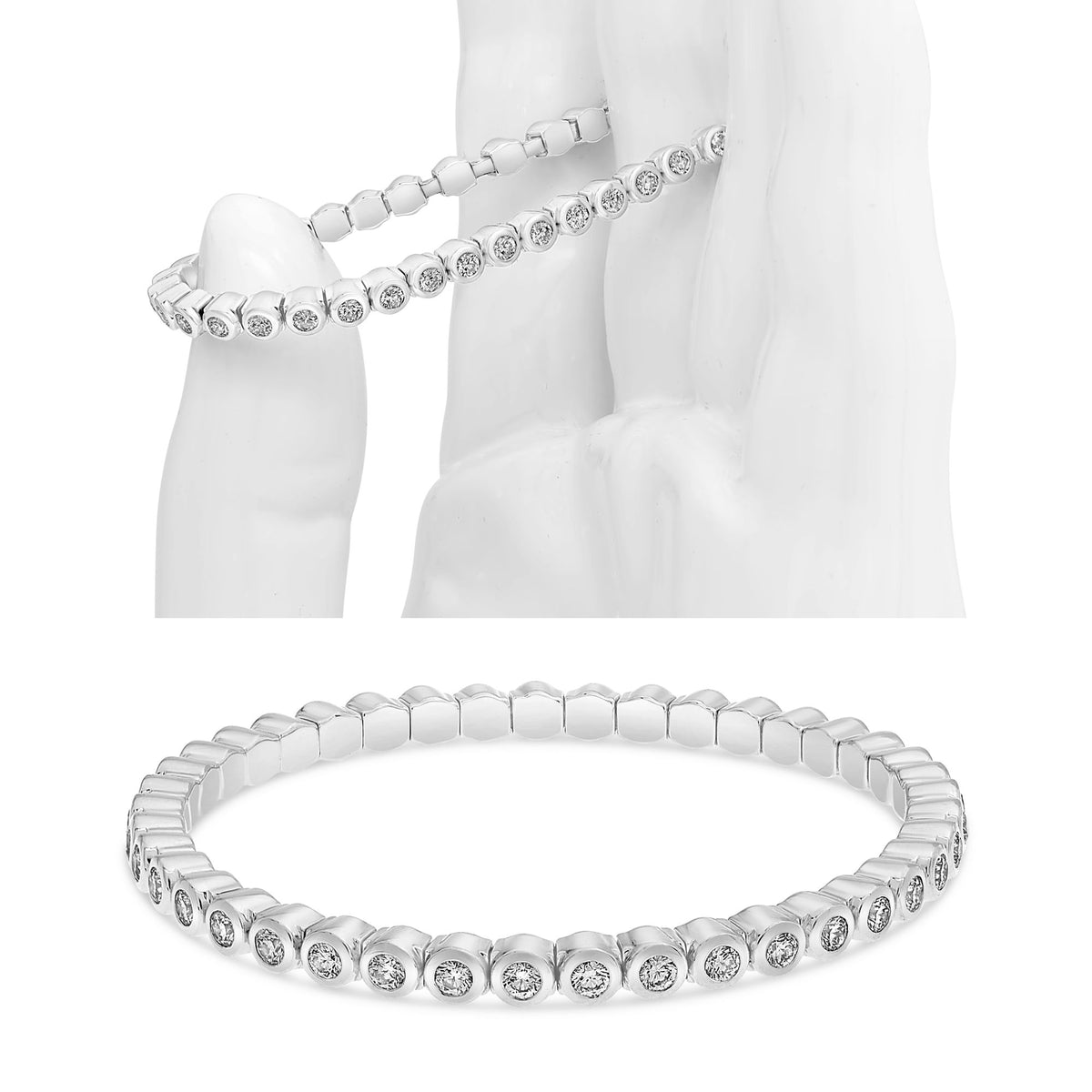 14K White Gold Round Diamond Bracelet