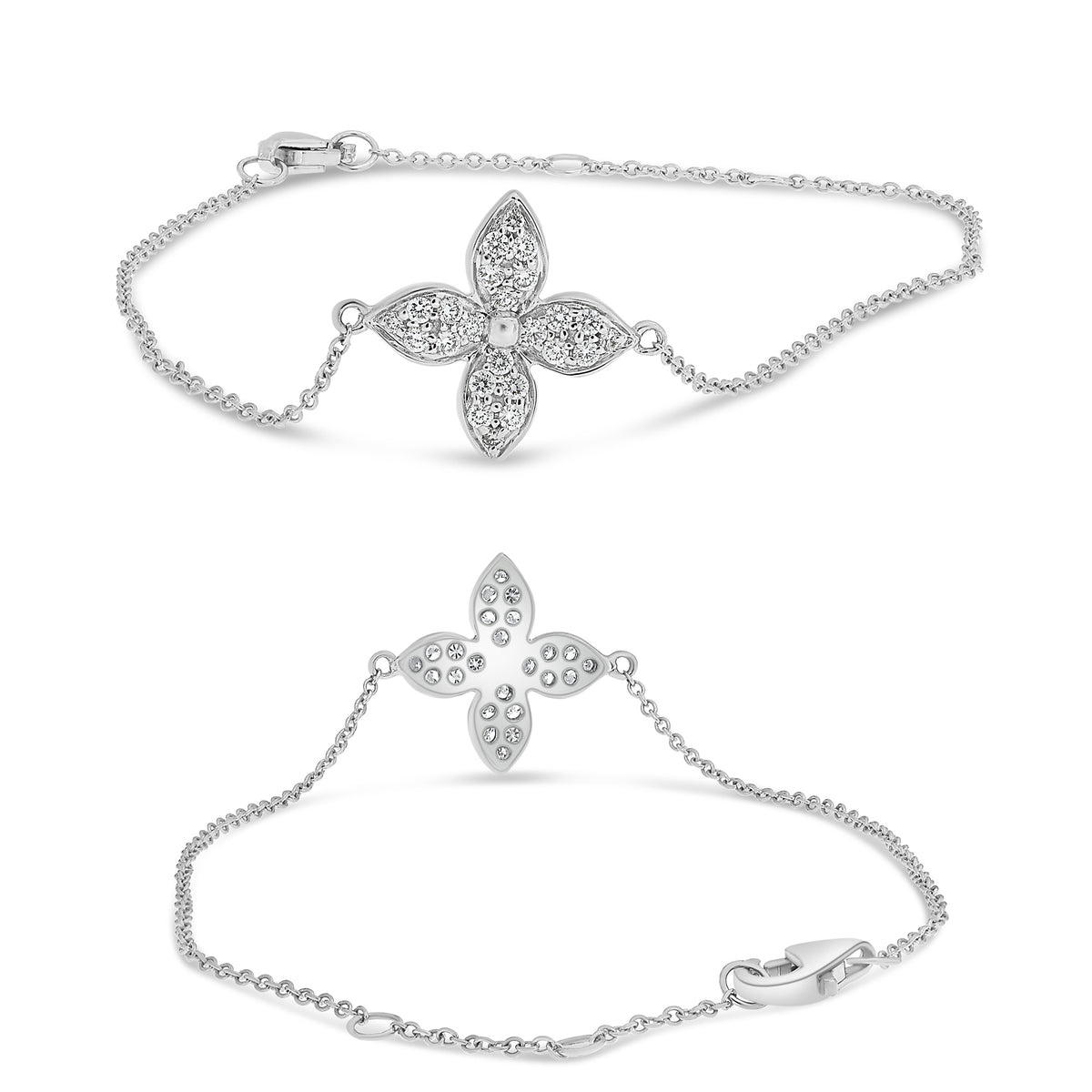 14K White Gold Round Diamond Cluster Necklace