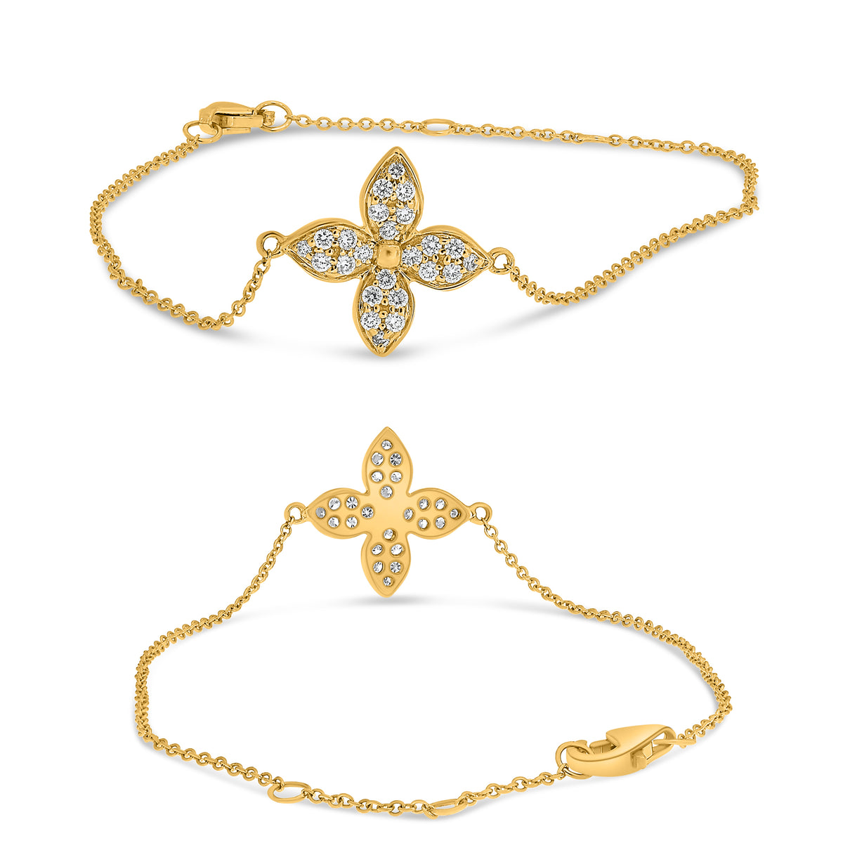 14K Yellow Gold Round Diamond Cluster Necklace