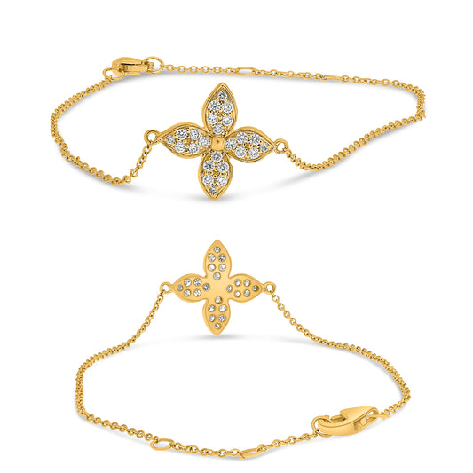 14K Yellow Gold Round Diamond Cluster Necklace