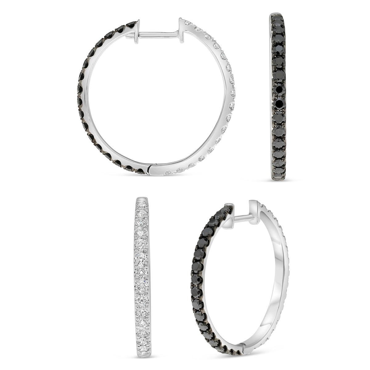 14K White Gold Round Black Diamond Earrings