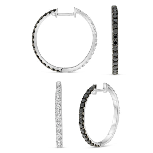 14K White Gold Round Black Diamond Earrings