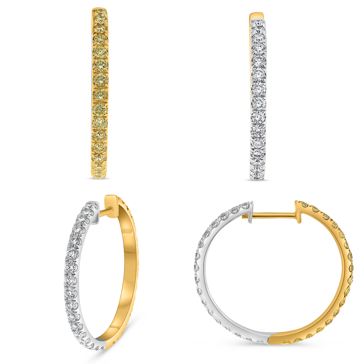14K White & Yellow Gold Round Fancy Yellow Diamond Earrings