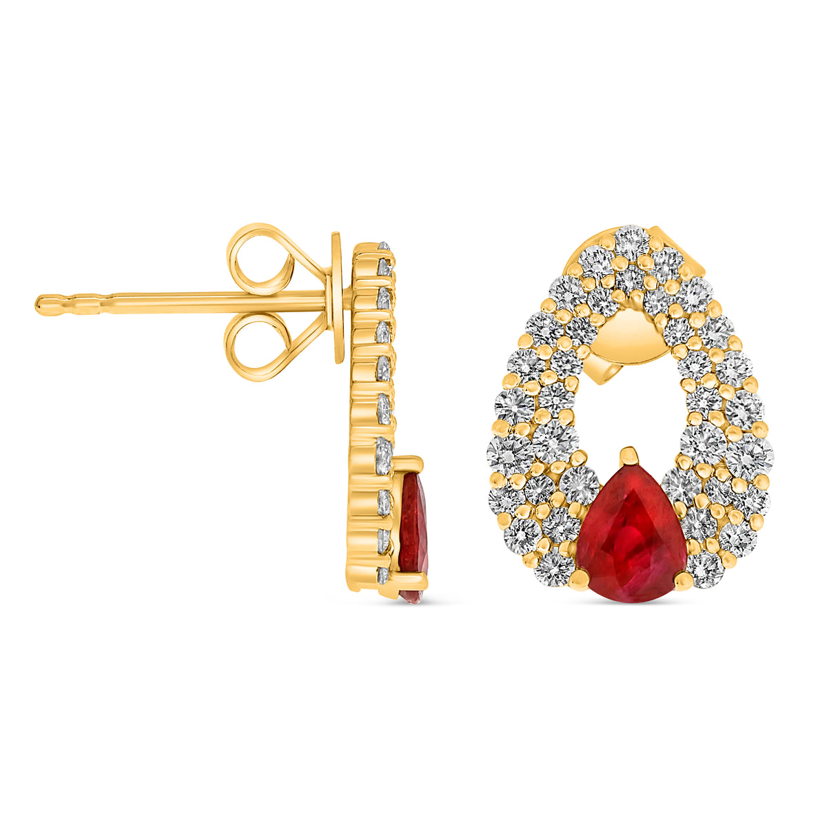 14K Yellow Gold Pear Ruby Earrings