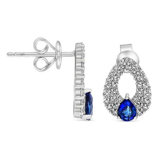 14K White Gold Pear Sapphire Earrings
