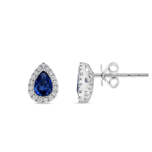 14K White Gold Pear Sapphire Halo Earrings