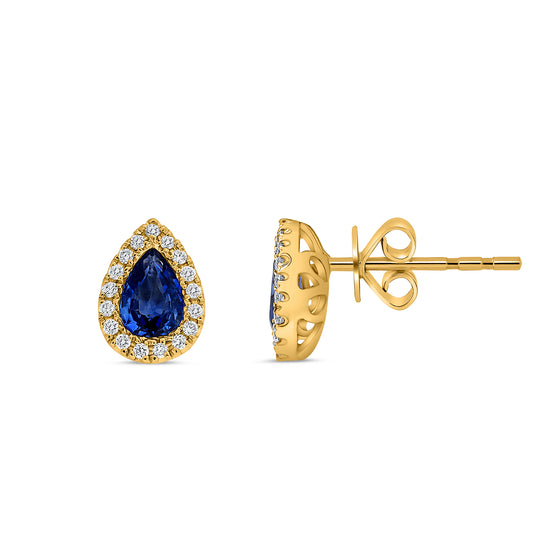 14K Yellow Gold Pear Sapphire Halo Earrings