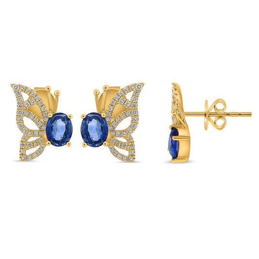 14K Yellow Gold Oval Sapphire Earrings