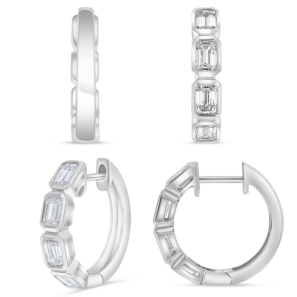14K White Gold Emerald Cut Diamond Earrings