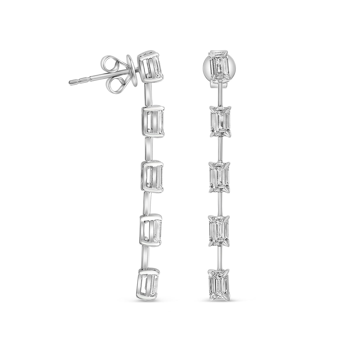 14K White Gold Emerald Cut Diamond Earrings