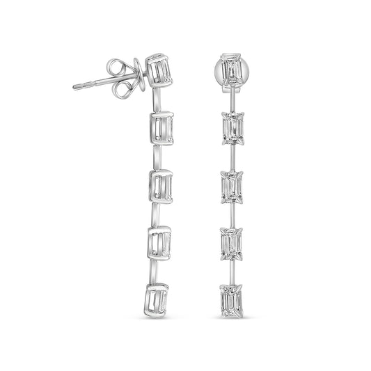 14K White Gold Emerald Cut Diamond Earrings