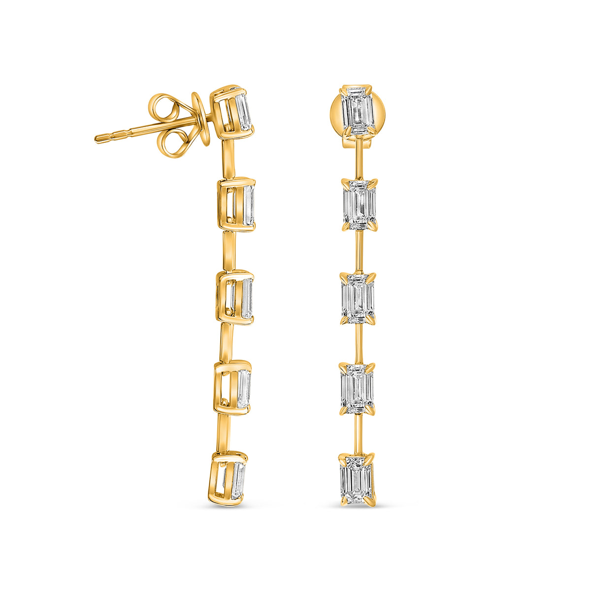14K Yellow Gold Emerald Cut Diamond Earrings