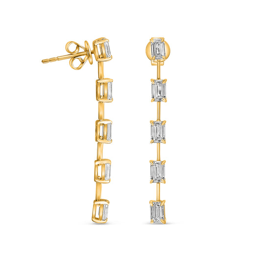 14K Yellow Gold Emerald Cut Diamond Earrings