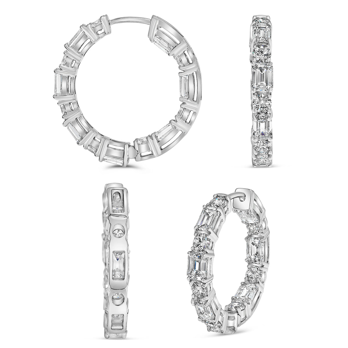 14K White Gold Emerald Cut Diamond Earrings
