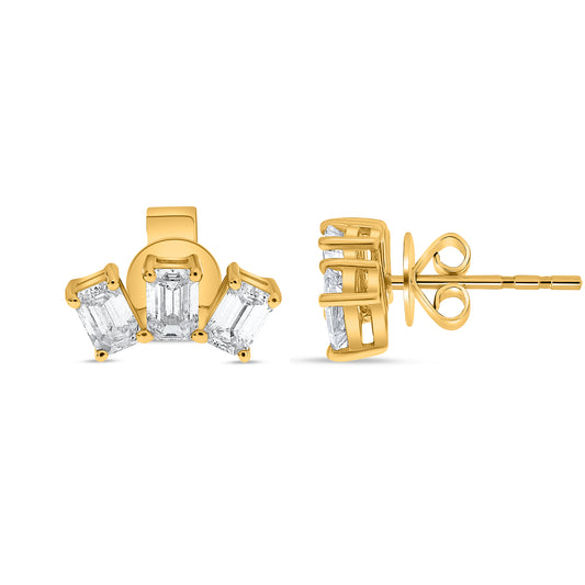 14K Yellow Gold Emerald Cut Diamond Earrings