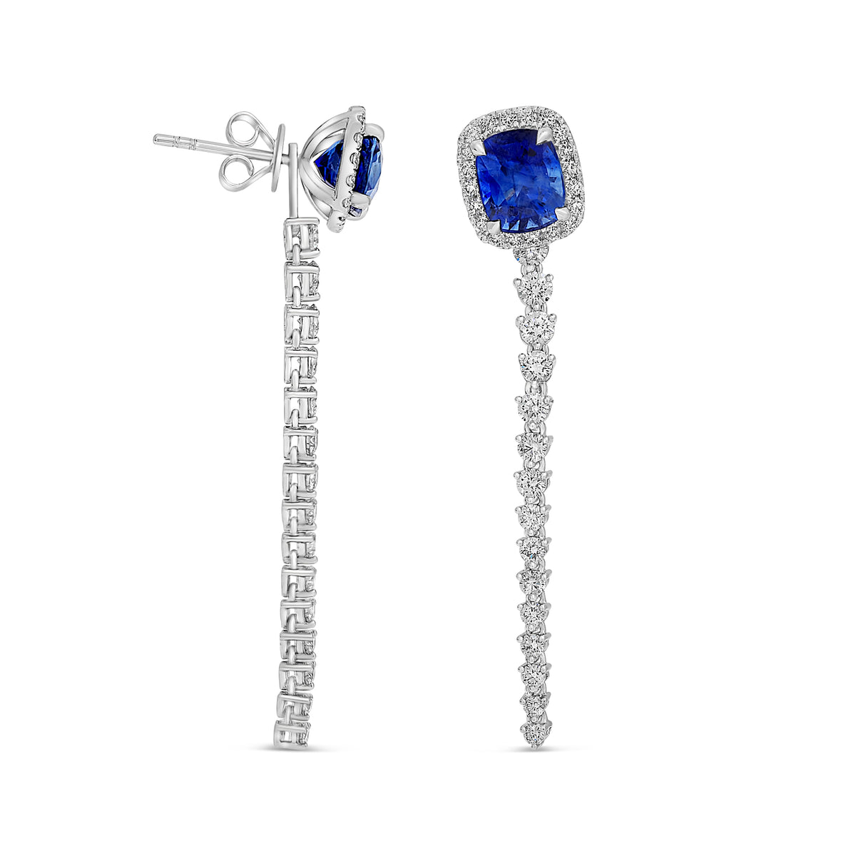 14K White Gold Cushion Sapphire Halo Earrings