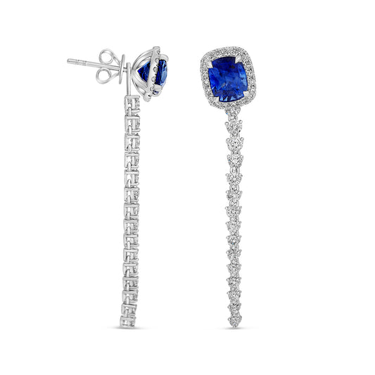 14K White Gold Cushion Sapphire Halo Earrings