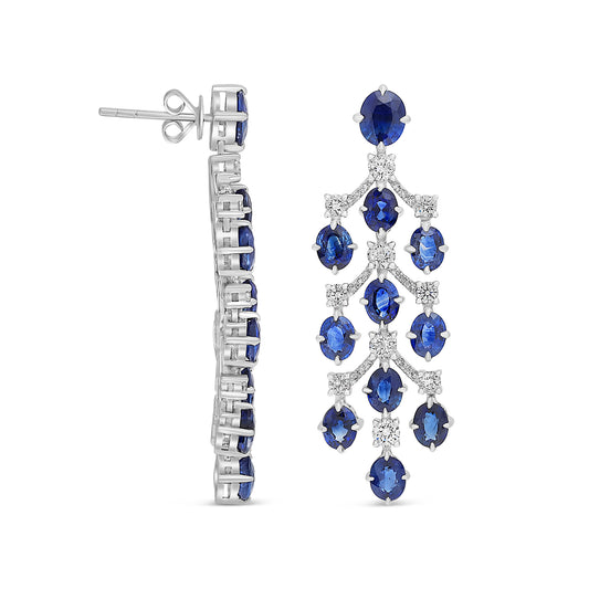 14K White Gold Oval Sapphire Earrings