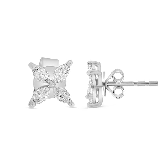 14K White Gold Marquise Diamond Cluster Earrings