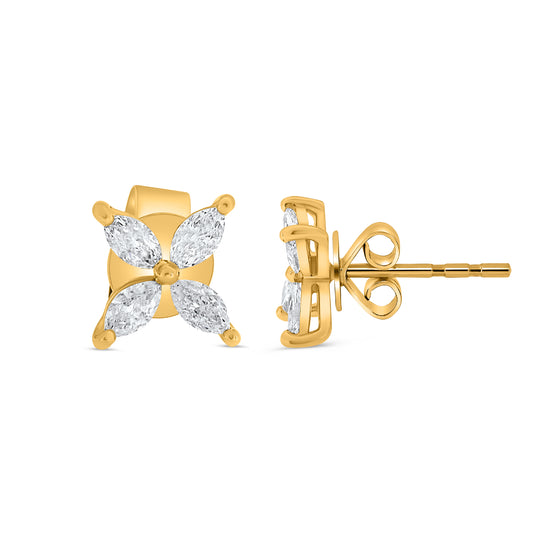 14K Yellow Gold Marquise Diamond Cluster Earrings