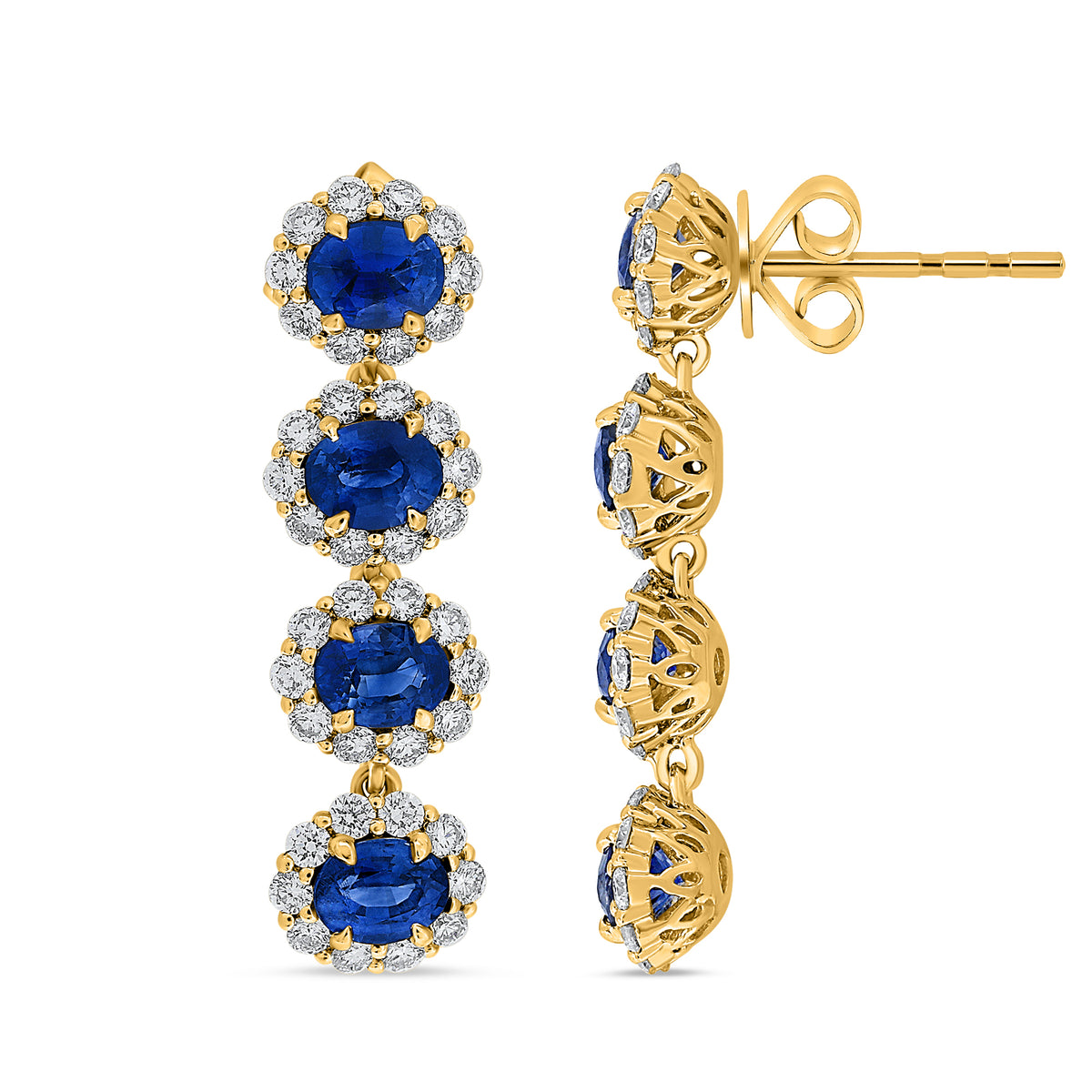 14K Yellow Gold Oval Sapphire Halo Earrings