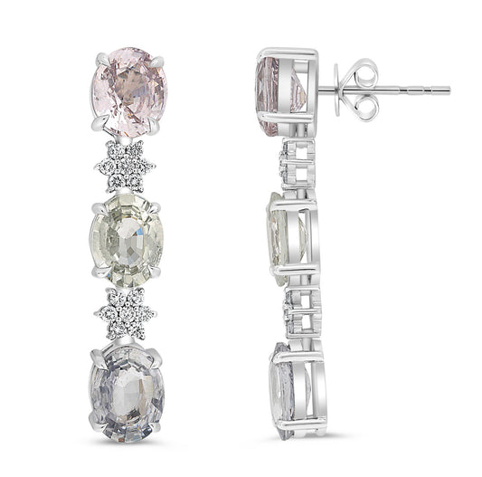 14K White Gold Oval Multi-Color Sapphire Earrings