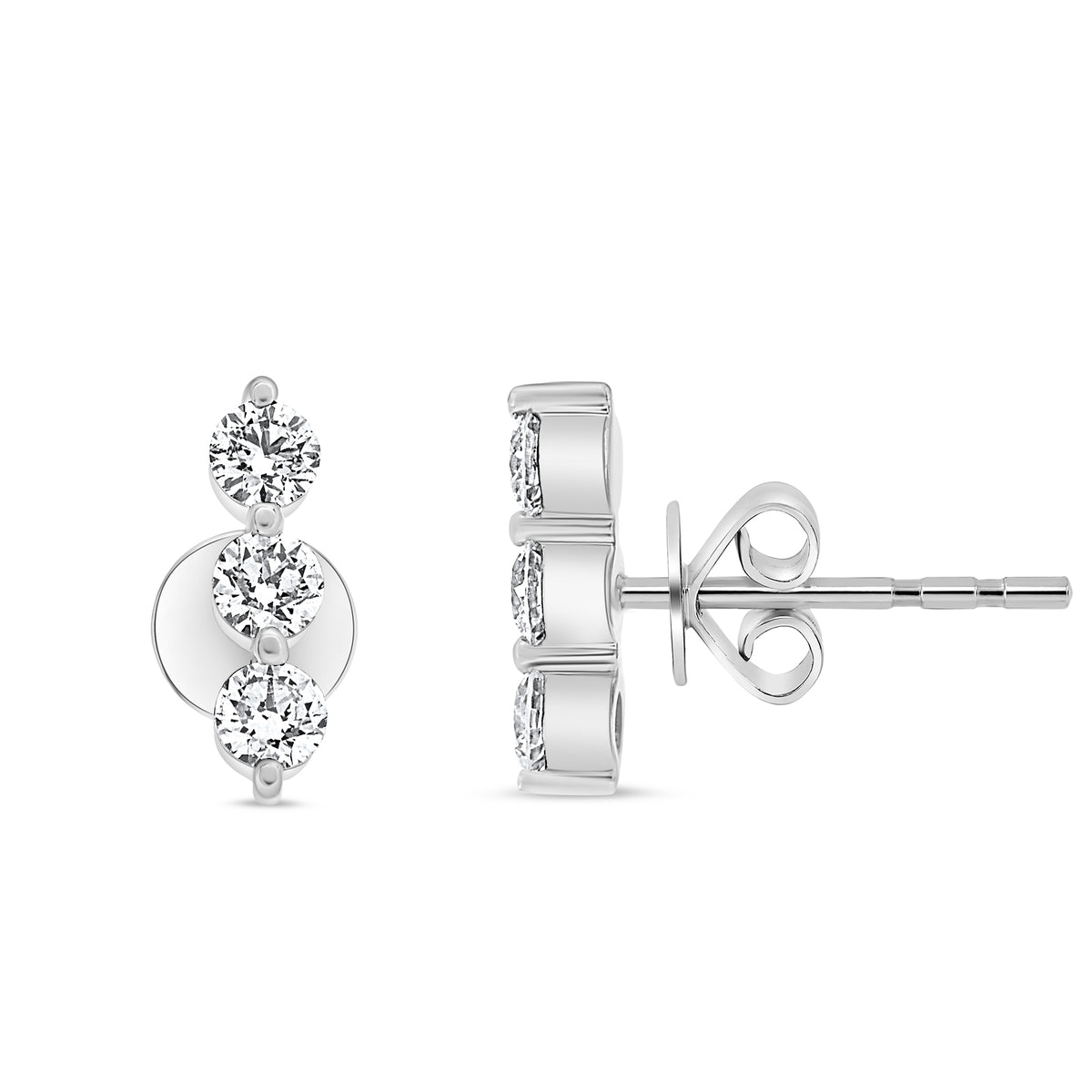 14K White Gold Round Diamond Earrings